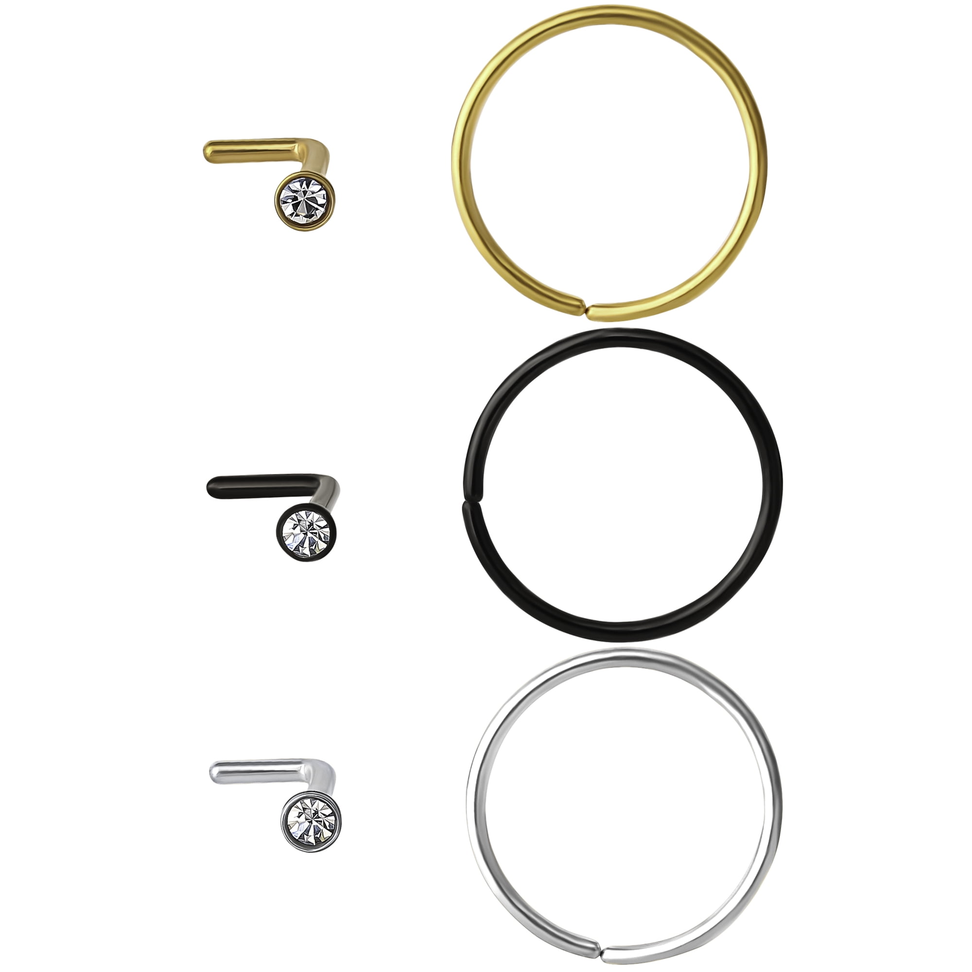 20g Assorted Nose Rings and Studs, 6-Pack