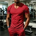 thumbnail image 2 of Ulitacool Mens T Shirts Summer Athletic Stretch Breathable Fitness Short Sleeve Tee With Functional Design Trend Wear Red, 2 of 7