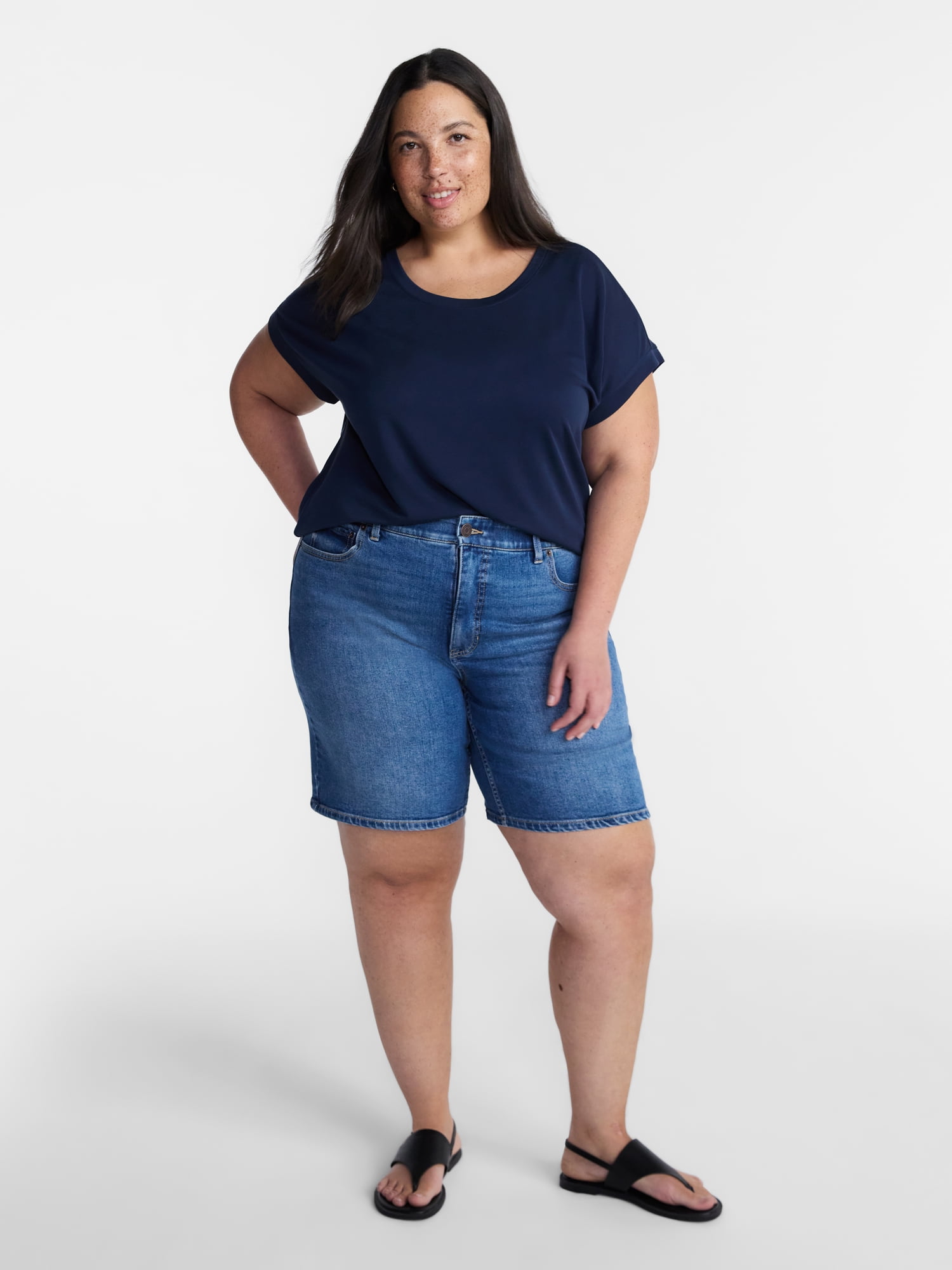 Terra & Sky Women’s Plus Scoop Neck Tunic Tee with Short Sleeves, Sizes 0X-5X