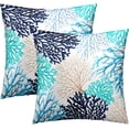thumbnail image 4 of Coastal Nautical Throw Pillow Covers Inch Set of 2 Ocean Coral Themed Pillow Covers Navy Blue Turquoise Sea Coral Branch Decor Pillowcase Summer Beach Cushion Cases for Home Sofa Outdoor, 4 of 7