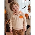 thumbnail image 3 of Toddler Baby Boy Girl Halloween Sweatshirt Pumpkin Embroidery Quarter Zip Collar Long Sleeve Shirt Tops Fall Winter Clothes 1-5T, 3 of 9