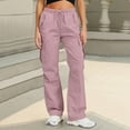 thumbnail image 2 of Resicozy Cargo Pants Women Fall Baggy Hiking Pants High Waisted Drawstring Wide Leg Pant with Pockets Pink S, 2 of 4