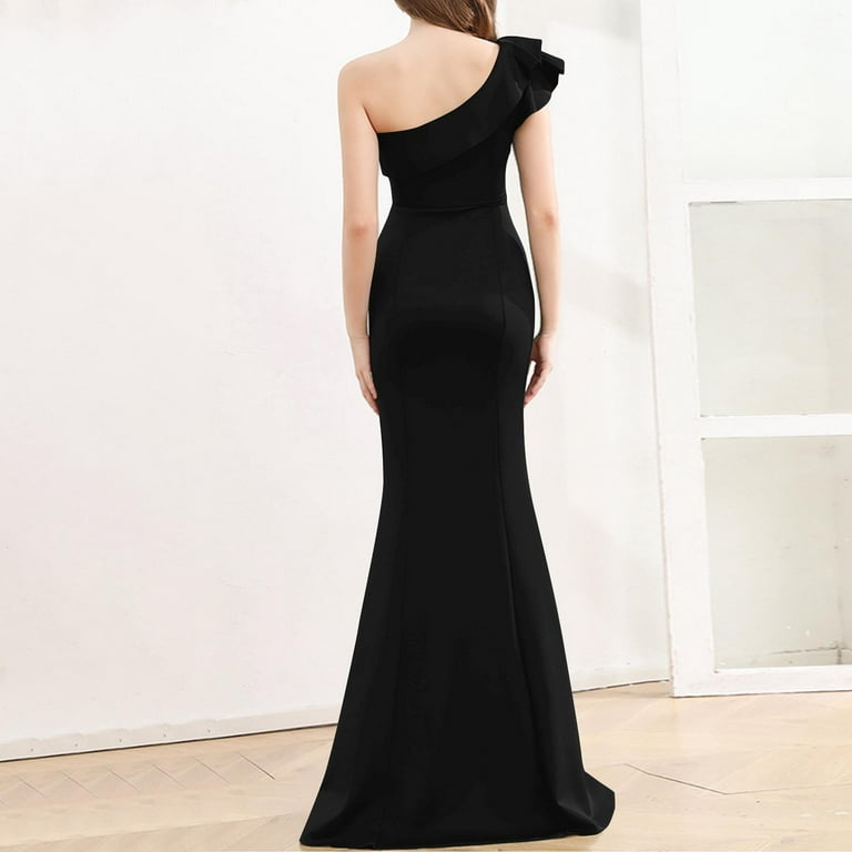Uppada Womens One Shoulder Fishtail Dress Sleeveless Solid Color Casual Dress Cocktail Evening Dress High Low Hem Party Gown Wedding Ball Prom Formal