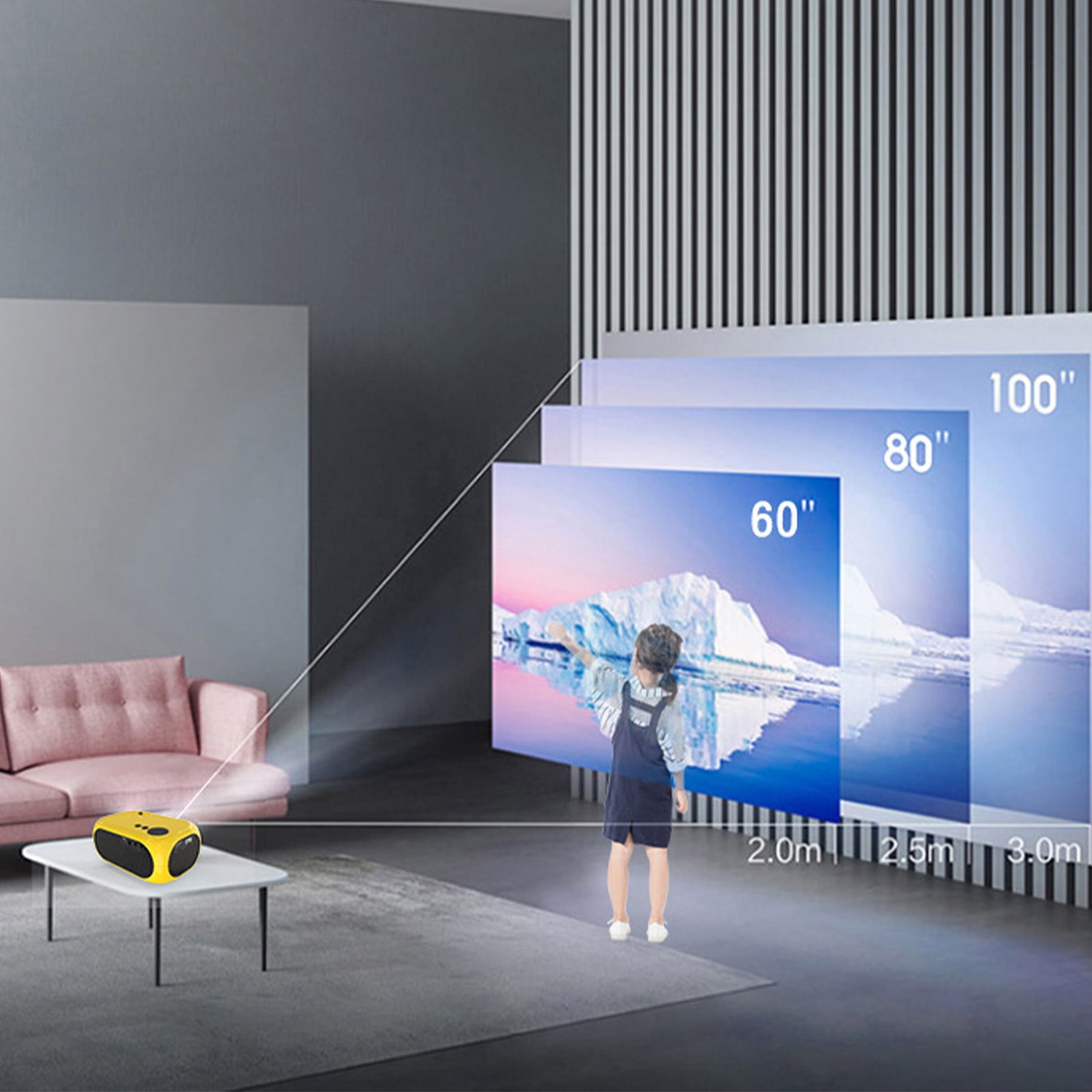 Nkmbld Smart Projector with WiFi and Bluetooth, Household Portable Mini Projector Supports 1080P Synchronize Smartphone Screen by WiFi/USB Cable for Home Entertainment