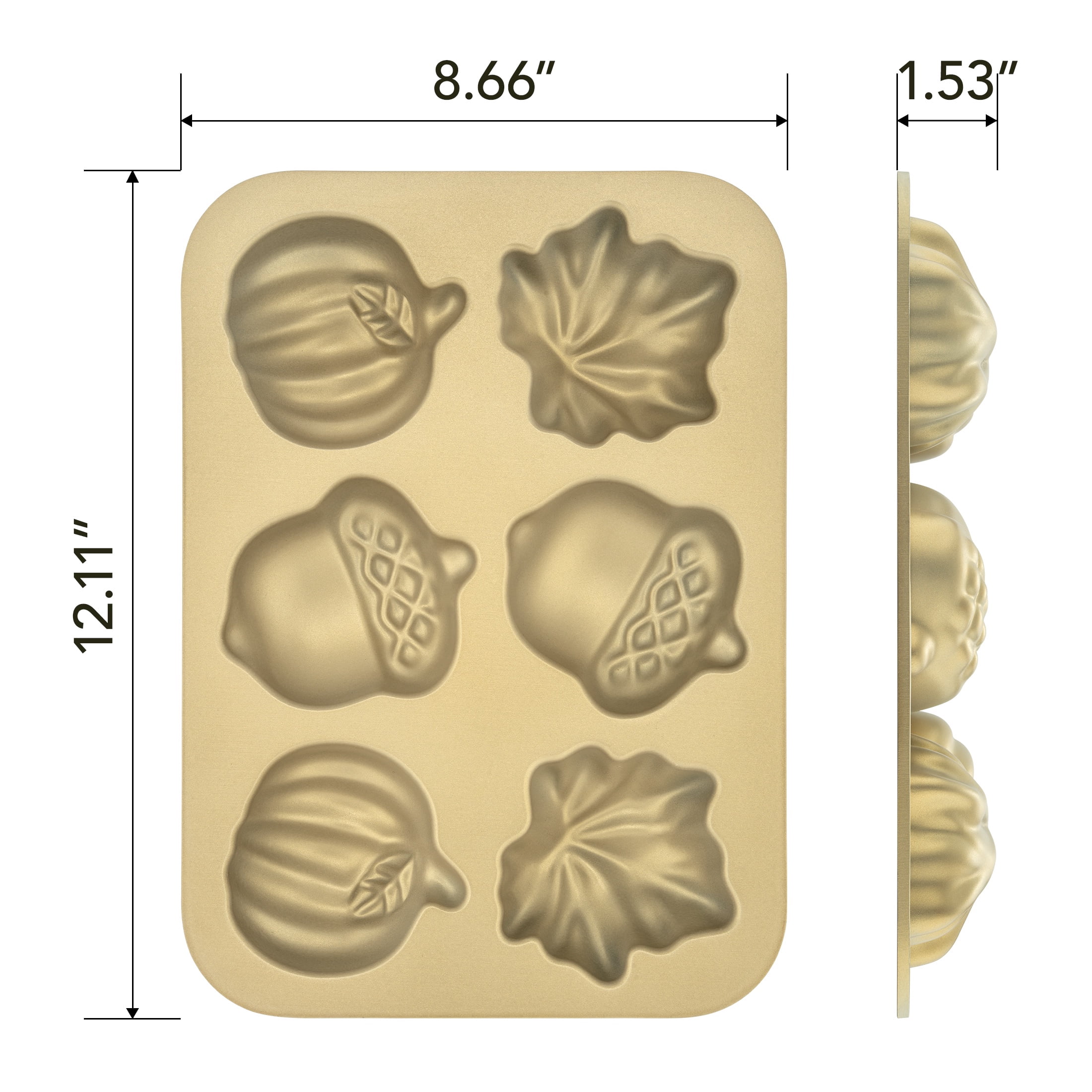 Better Homes & Gardens 12 in x 8 in Nonstick Cast Aluminum Fall Cakelet Pan with 6 Fall-Shaped Molds