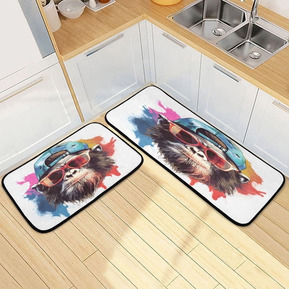 Dailycode 2 Pcs Kitchen Rug Set Non Slip Absorbent Soft Floor Mats for Kitchen Bathroom Cool Gorilla and Sunglasses 19.7"x27.6"+19.7"x47.2"