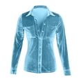 thumbnail image 4 of Women Winter Comfortable Top Blouse Velvet Long Sleeve Solid Elegant Shirt Button Pocket Casual Shirt Top Woman Button down V Shirt Stretch V Neck T Shirt Women Shirt Women Womens Button down Shirt, 4 of 5
