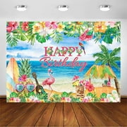 Summer Beach Birthday Backdrop Hawaiian Flamingo Beach Theme Birthday Party Background Decorations Summer Tropical Aloha Luau Party Cake Table Banner Photo Booth Props