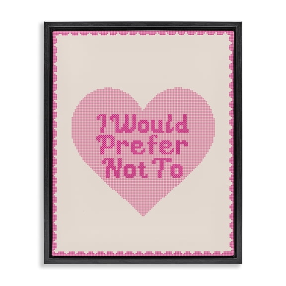 Stupell Industries I Would Prefer Not To Pink Heart Black Framed Floater Canvas Wall Art, design by Lil' Rue