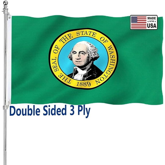 Washington State Flag 3x5 Double Sided Outdoor State Flags Heavy Duty 3 Ply with Durable Canvas Header and Brass Grommets Vivid Colors