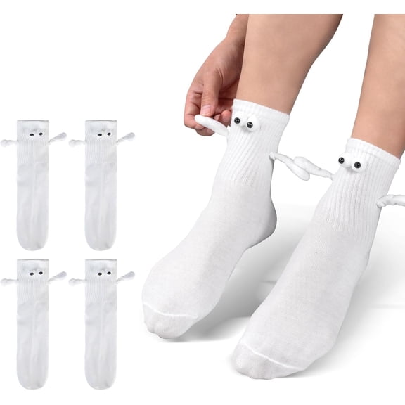 SONGAUN 2 Pairs Magnetic Hand Holding Socks, Funny Matching Sock for Couples Best Friends Teens Women Men Adult Gifts