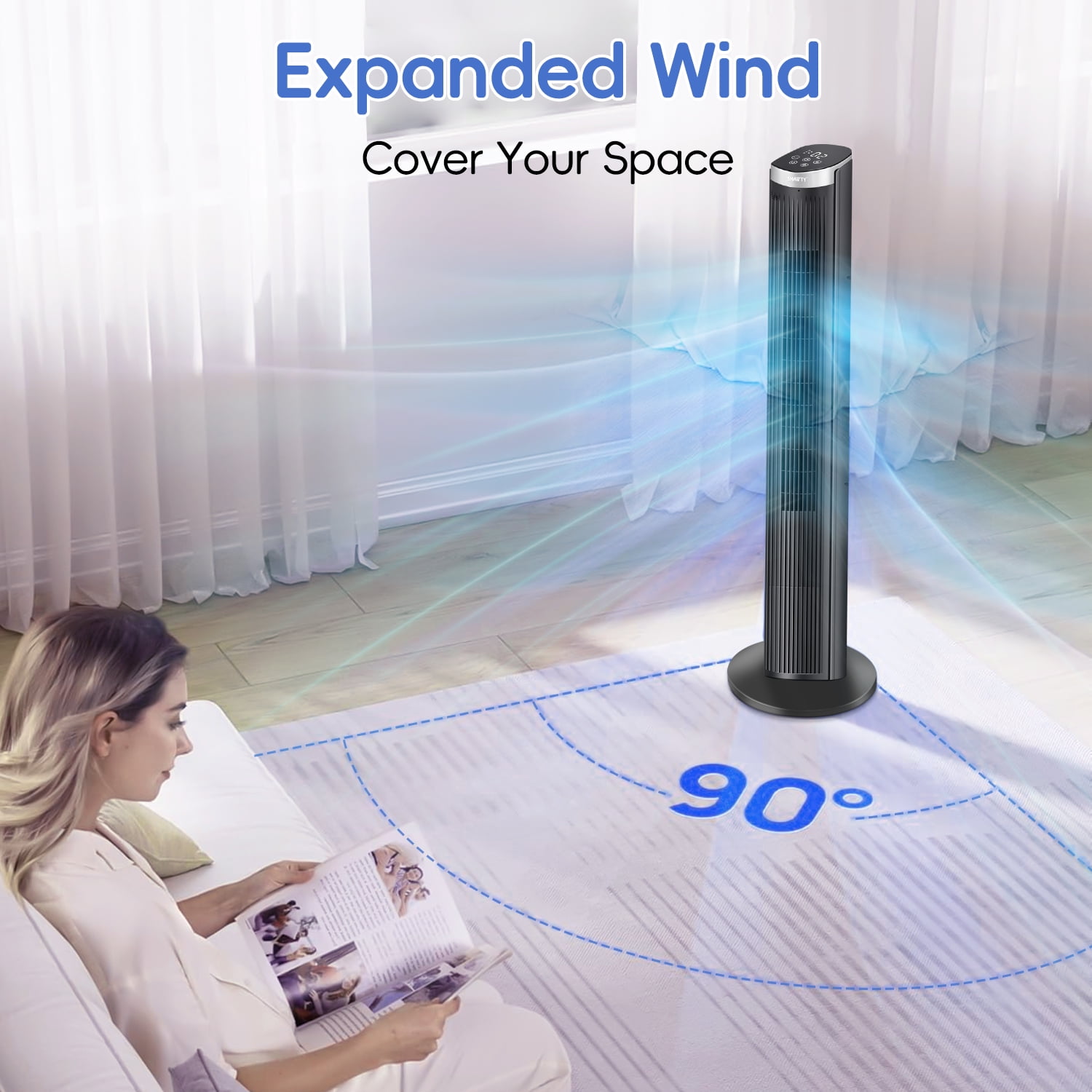 40Inch Tower Fans for Home, CIICII 90 Oscillating Floor Fan,LED Display with Remote,28ft/s High Velocity,5 Speeds, 12H Timer, 3 Modes- Black