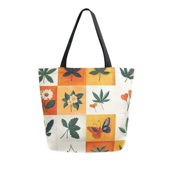 FORMRS Womens Canvas Tote Bag with Zipper Inner Pocket Shoulder Handbag, Cartoon Plants