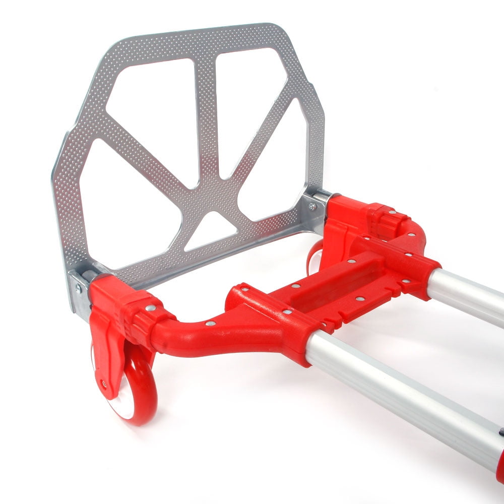 Folding Hand Truck Dolly, 165 Lbs Capacity Dolly Cart, Aluminum Portable Foldable Hand Cart with Retractable Handle for Shoping, Office, Travel, Moving,  Red