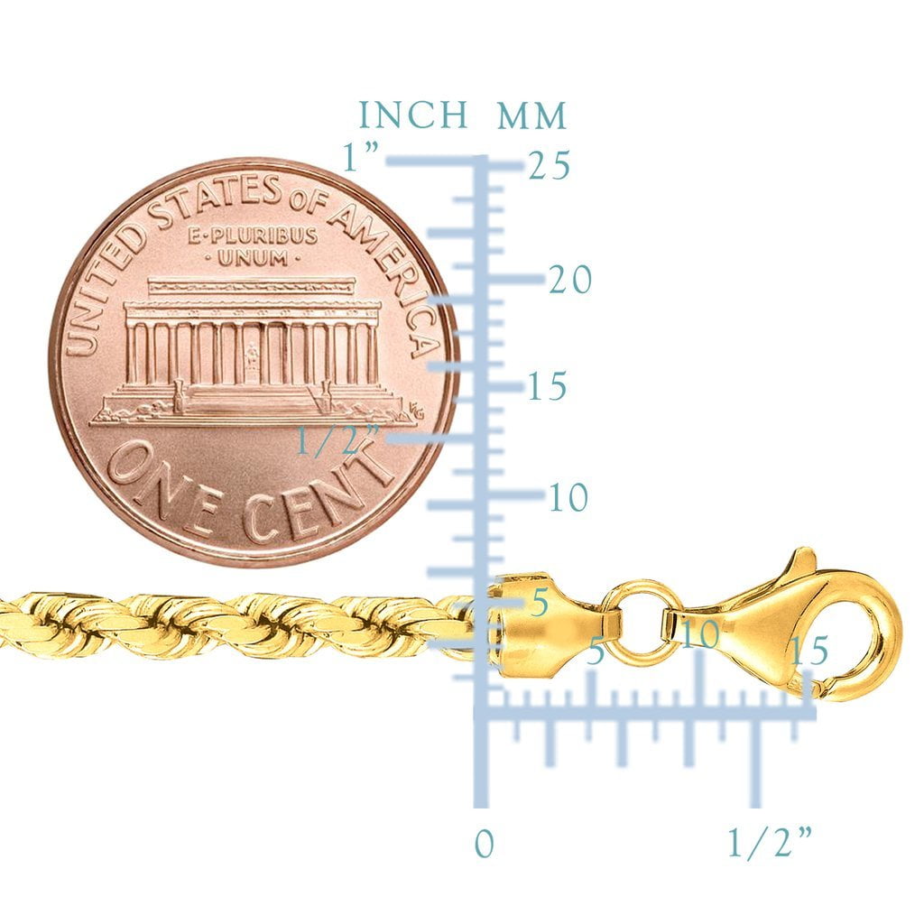 10K SOLID Yellow Gold 4mm Thick Shiny Diamond-Cut Solid Rope Chain Necklace for Pendants and Charms and Bracelet with Lobster-Claw Clasp Mens and women’s Rope Chains (8" 18", 20",22" 24" 30")