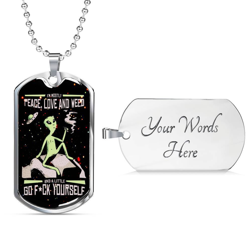 Express Your Love Gifts Alien Smoking Necklace UFO Alien Fan Gift Stainless Steel or 18k Gold Dog Tag w 24 Chain