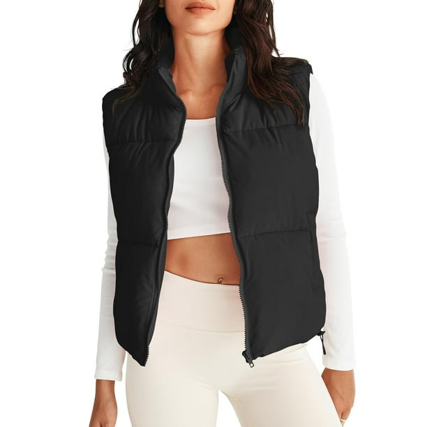 Chaquetas y abrigos casuales sin mangas y sin capucha para mujer, abrigo de invierno acolchado con cuello alto y cremallera, chaleco acolchado con bolsillos, abrigo para mujer