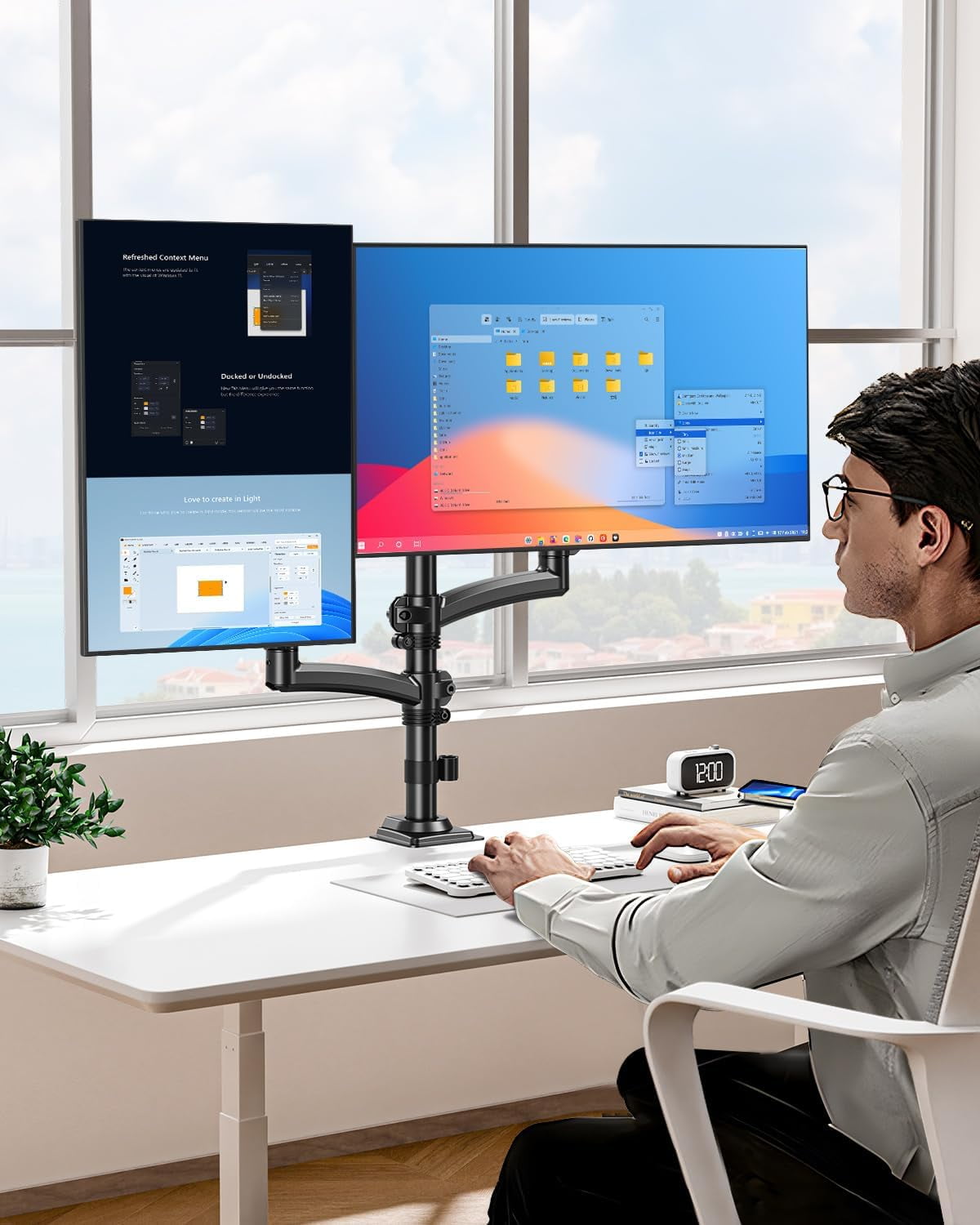 Dual Monitor Stand for Desk, Taller Monitor Arms for 2 Screens  to 32 inch, Ergonomic Adjustable Full Motion Double Computer Monitor Mount, Holds 4.4-22lbs, VESA 75/100mm, Black