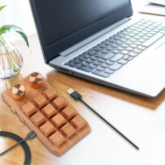 PETSOLA Mini 12-key Gaming Keyboard Customizable Shortcut Keys Multifunctional Keypad 2 Knobs for Office Games Computer