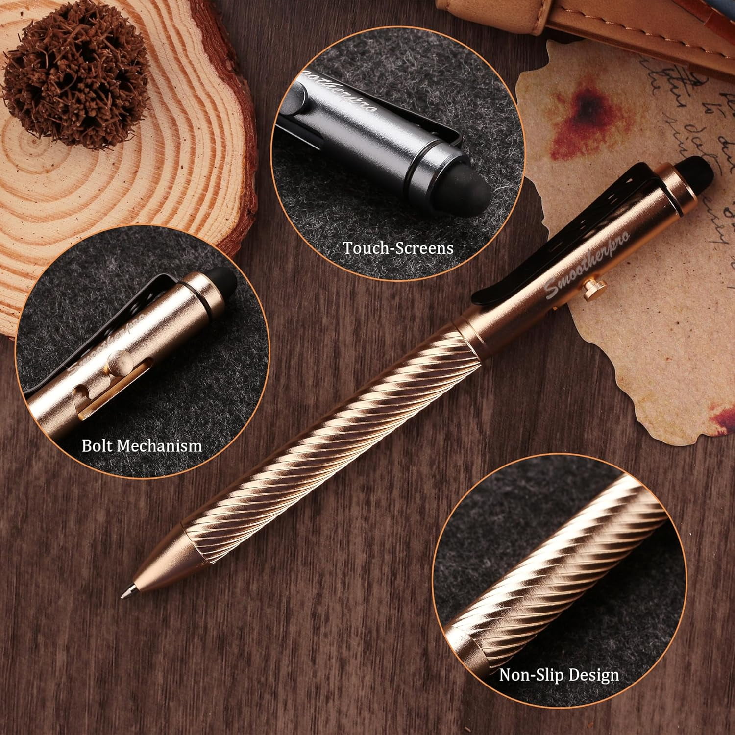 Bolt Action Pen with Stylus Tip, Compatible with Fisher Space SPR4 Refill and Parker Refill, Gray Ballpoint Stylus Pen for Touch Screen