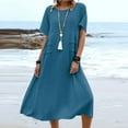 thumbnail image 2 of Jinhomg Womens Casual Summer Dress Plus Size Comfy Cotton Linen Beach Dresses Flowy Swing Short Sleeve Crew Neck Vacation Dress Spring Saving Blue L, 2 of 9