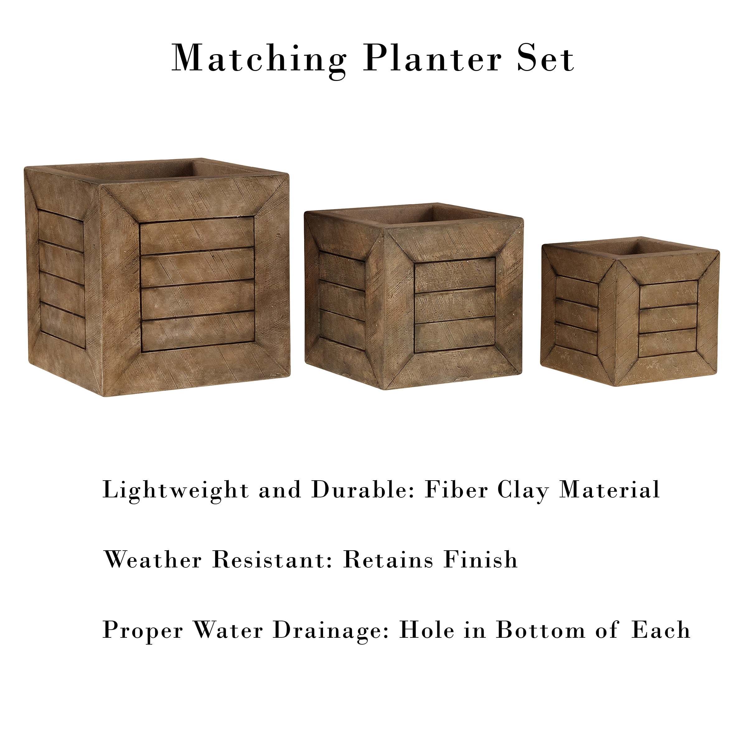 Pure Garden 15.7”, 12.7” and 10” Large Outdoor Planters Set of 3 (Brown)