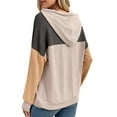 thumbnail image 6 of Women's Ribbed Tops Hooded Drawstring Color Block Pullover Tops Casual Loose Lightweight Sweatshirts Spring Fall Outfits (XXL, Khaki), 6 of 7