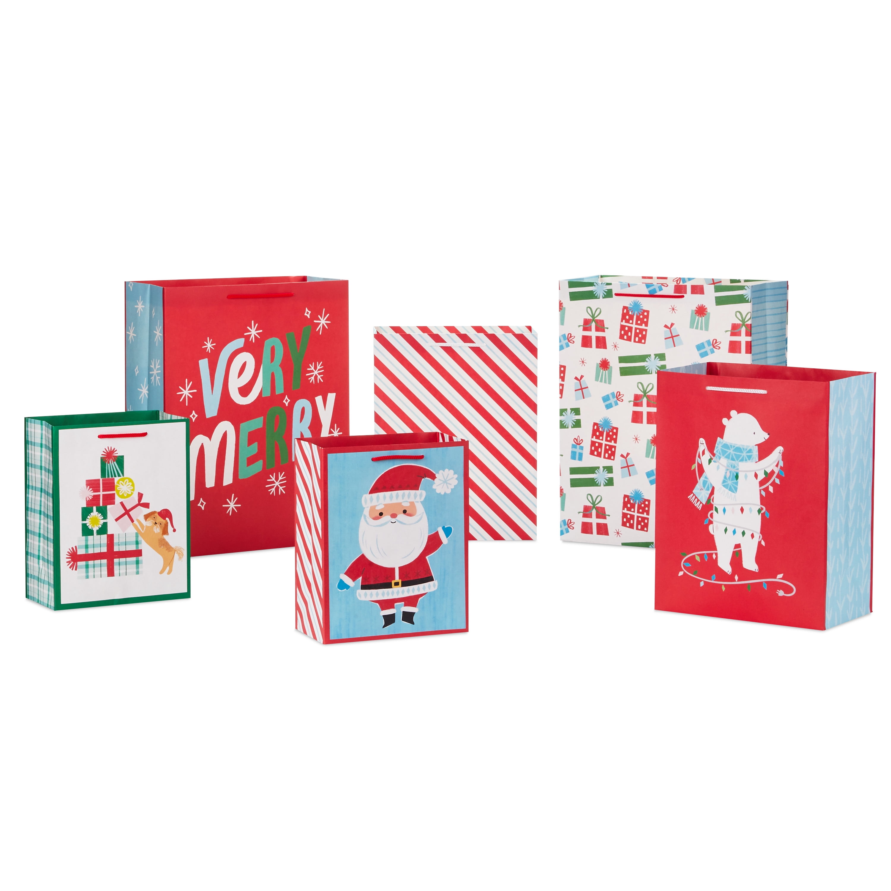 Hallmark 6-Pack Christmas Gift Bag Assortment (Santa and Friends)
