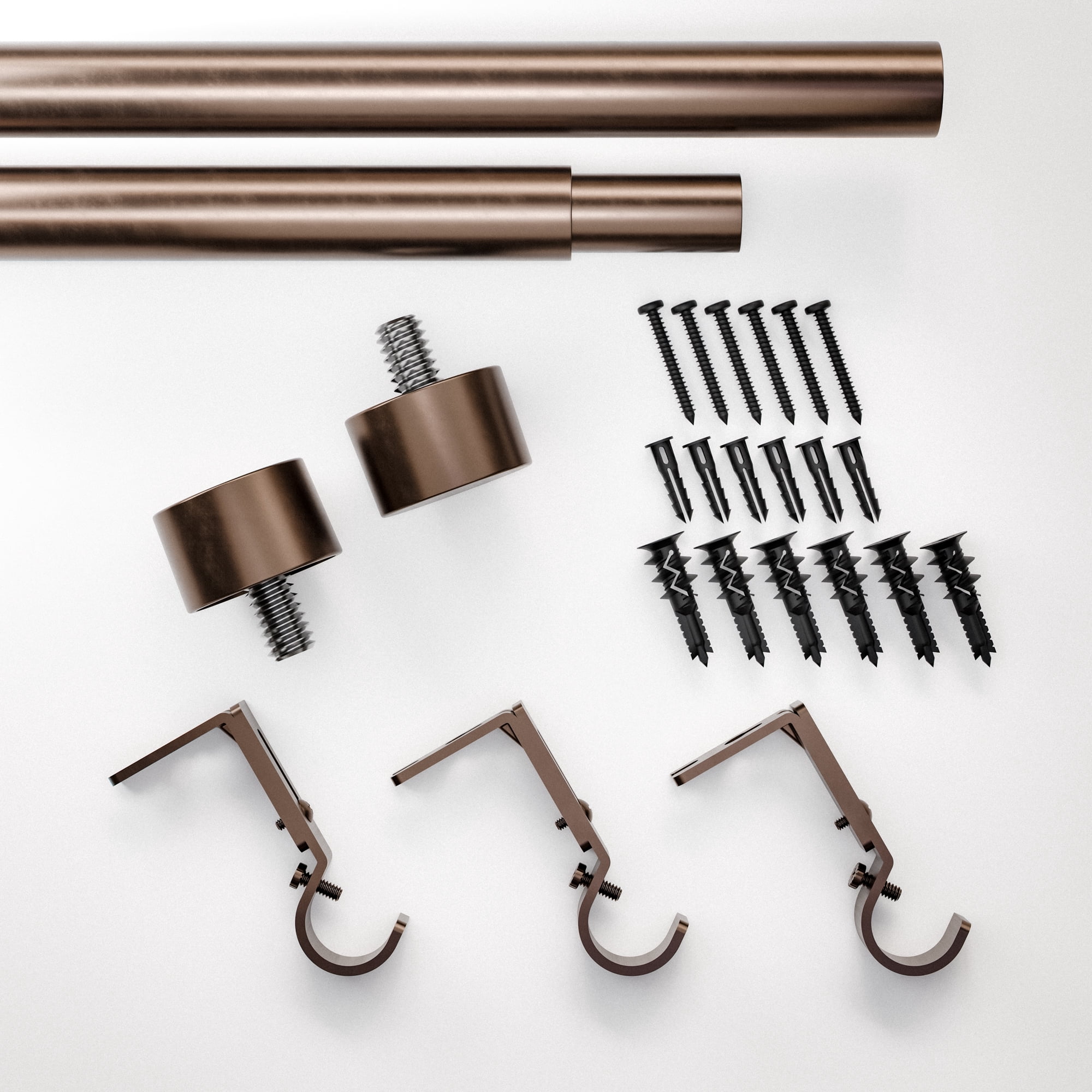 Better Homes & Gardens 1" Plated Oil Rubbed Bronze Cap Adjustable Single Curtain Rod Set, 36"-66"