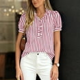 thumbnail image 5 of Puff Sleeve Tops for Women 2026 Summer Gingham Tops Striped Plaid Ruffle Button Down Shirts Business Casual Work Blouse Watermelon Red S, 5 of 6