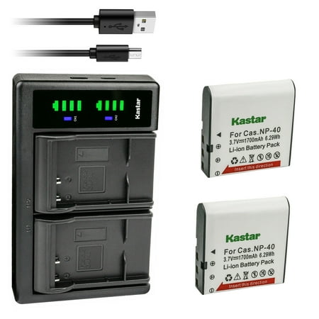 Kastar 2-Pack NP-40 Battery and LTD2 USB Charger Replacement for Minolta MN4K100Z 4K Ultra HD, Minolta MN4K30NV 4K Ultra HD / 30 MP, Minolta MN100HDZ 1080P HD Camcorder w/10x Optical Zoom Camcorder