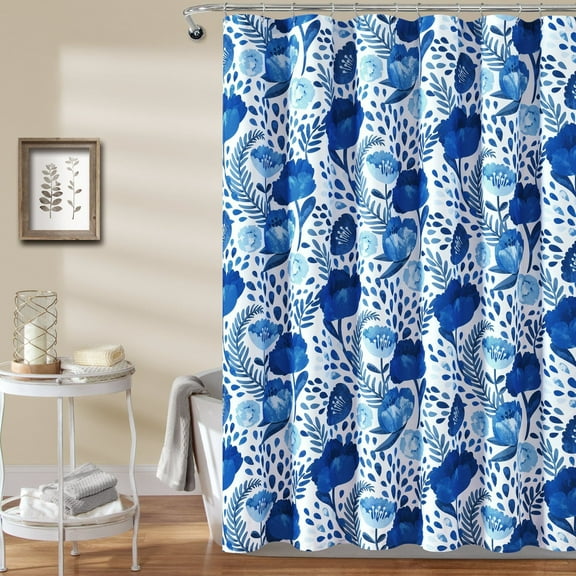 Lush Decor Poppy Garden Floral Shower Curtain, 72x72, Blue, Single
