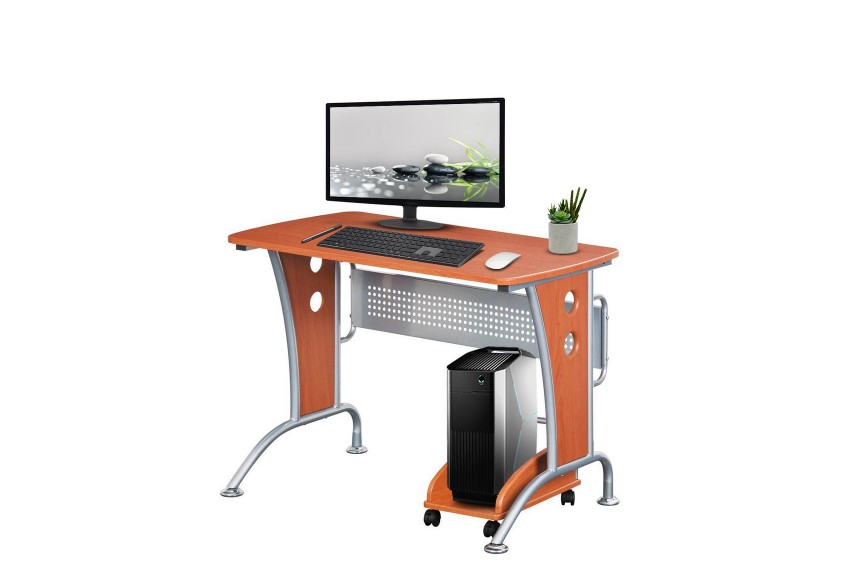 44 in. Rectangular Dark Honey/Chrome Computer Desk with Wheels