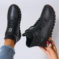 thumbnail image 5 of Womens Flat Snow Boots Waterproof Leather Hook and Loop High Top Stitching Ankle Booties Furry Lined Non Slip Winter Short Boots, 5 of 7