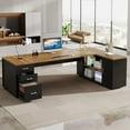 thumbnail image 3 of Tribesigns 85.8-Inch L-Shaped Executive Desk, Extra Large Modern Office Desk with File Drawers, Door Cabinet & Shelves, Brown&Black, 3 of 7