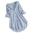 thumbnail image 1 of CHOK Hauts pour Femmes Liquidation Mode Été Décontractée Ample Lin Manches Longues Col Rond Blouse en Liquidation, 1 of 3