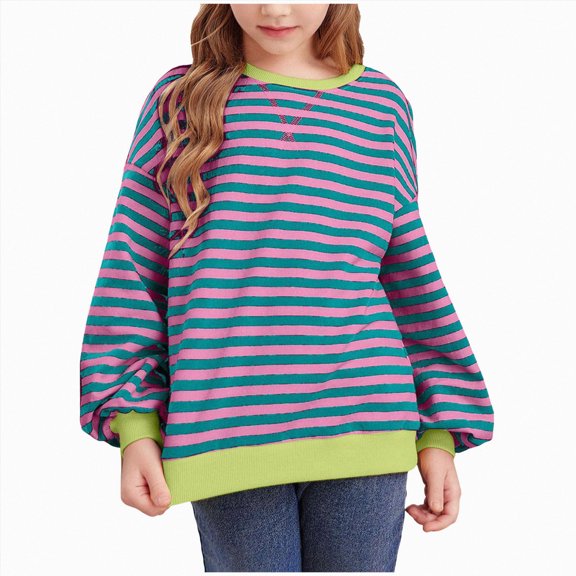Gubotare Girls Pullover Sweatshirts Girls Long Sleeve Sweatshirts Kids Crop Print Fashion Pullover Tops Size 11-12 (Green,11-12 Years)