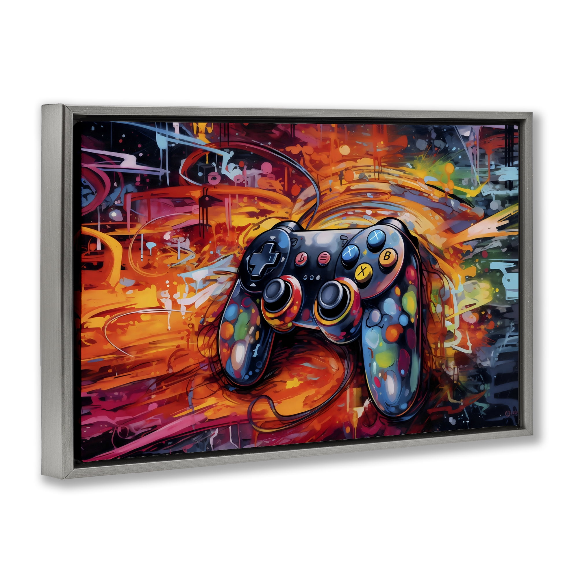 Stupell Industries Gaming Swirl Controller Energy Gray Framed Floater Canvas Wall Art, design by Creative Studio