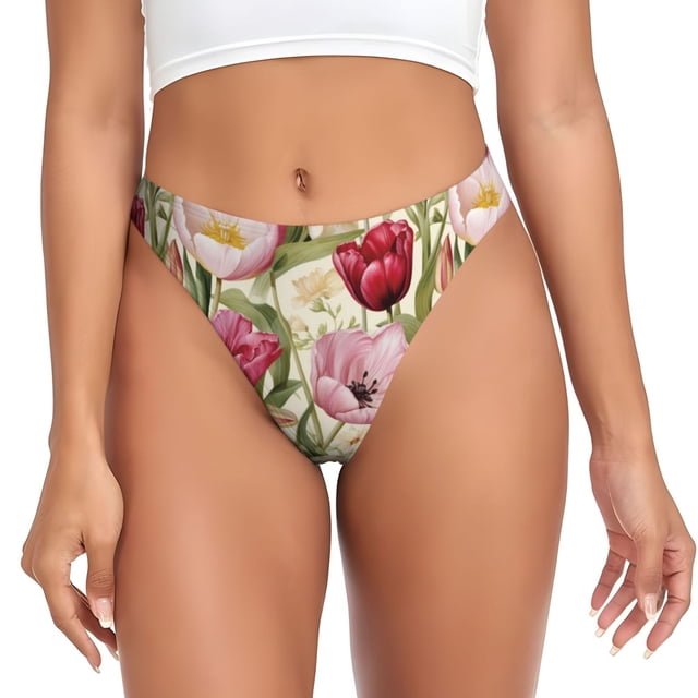 Fotbe Tulips Flowers Tanga Sin Costuras para Mujer con Estampado – Panties Invisibles, Transpirables y Cómodos para Uso Diario-Small
