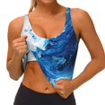 thumbnail image 3 of Hirioo Blue White Fluid Art for Women's Sports Vest with Full-Print Design, Stretchy Fabric and Removable Pads-Medium, 3 of 8