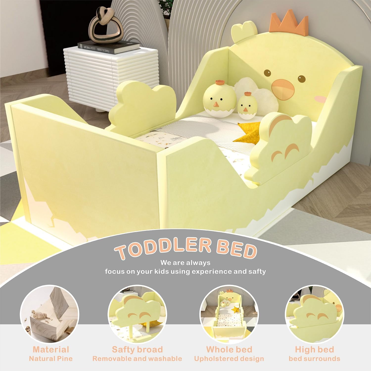 Toddler Beds, Child Bed for Kids with Extra Safty Broad, Standard Crib Size Animal Toddler Bed, Certified Fabric Toddler Beds,Toddler Floor Beds