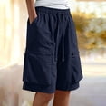 thumbnail image 3 of LYXSSBYX Women's Elastic Waist Cargo Shorts, Casual Loose Fit Quick Dry Hiking Shorts with Zipper Pockets, Solid Color Summer Outdoor Shorts, 3 of 6