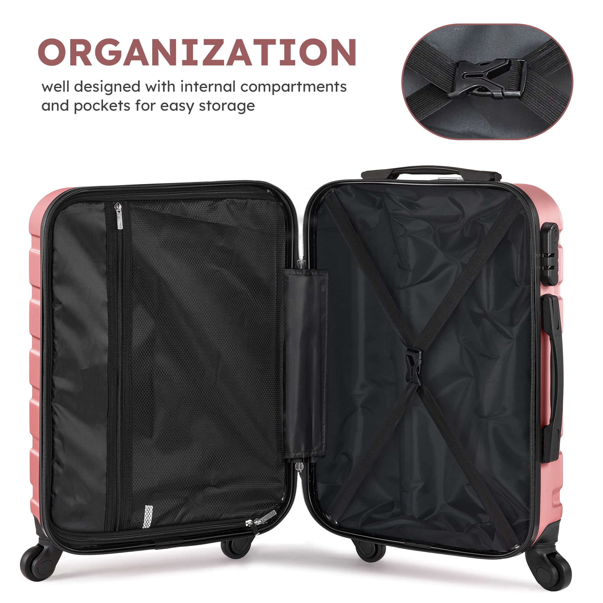 Gowill 4 Piece Luggage Set 16/20/24/28 inch Hardside Lightweight Suitcase with Spinner Wheels (Pink)