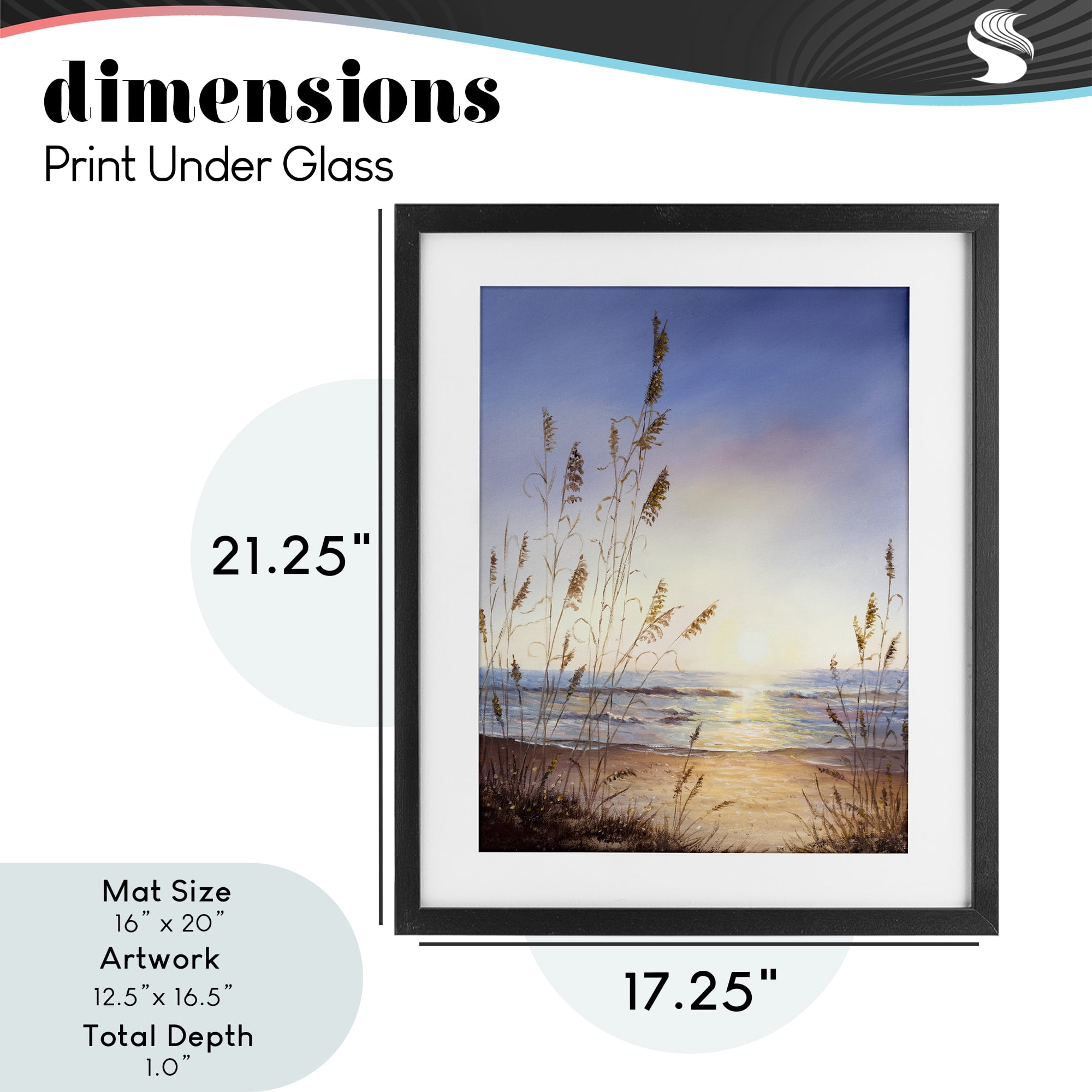 Seascape with Sunlit Grasses Black Framed Print Under Glass, design by Michelle Faber