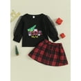 thumbnail image 2 of Wassery Toddler Girl 2 Piece Christmas Outfits 6M 9M 12M 18M 24M 3T Long Sleeve Truck Letter Print Tops Button Plaid Skirt Set Baby Girl Christmas -themed Holiday Party Clothing, 2 of 9