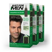 Just For Men Shampoo-In Haircolor, Gray Men's Hair Color - H-55 Real Black (3 Pack)