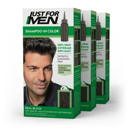 Just For Men Shampoo-in Hair Dye for Men  H-55 Real Black  3 Pack