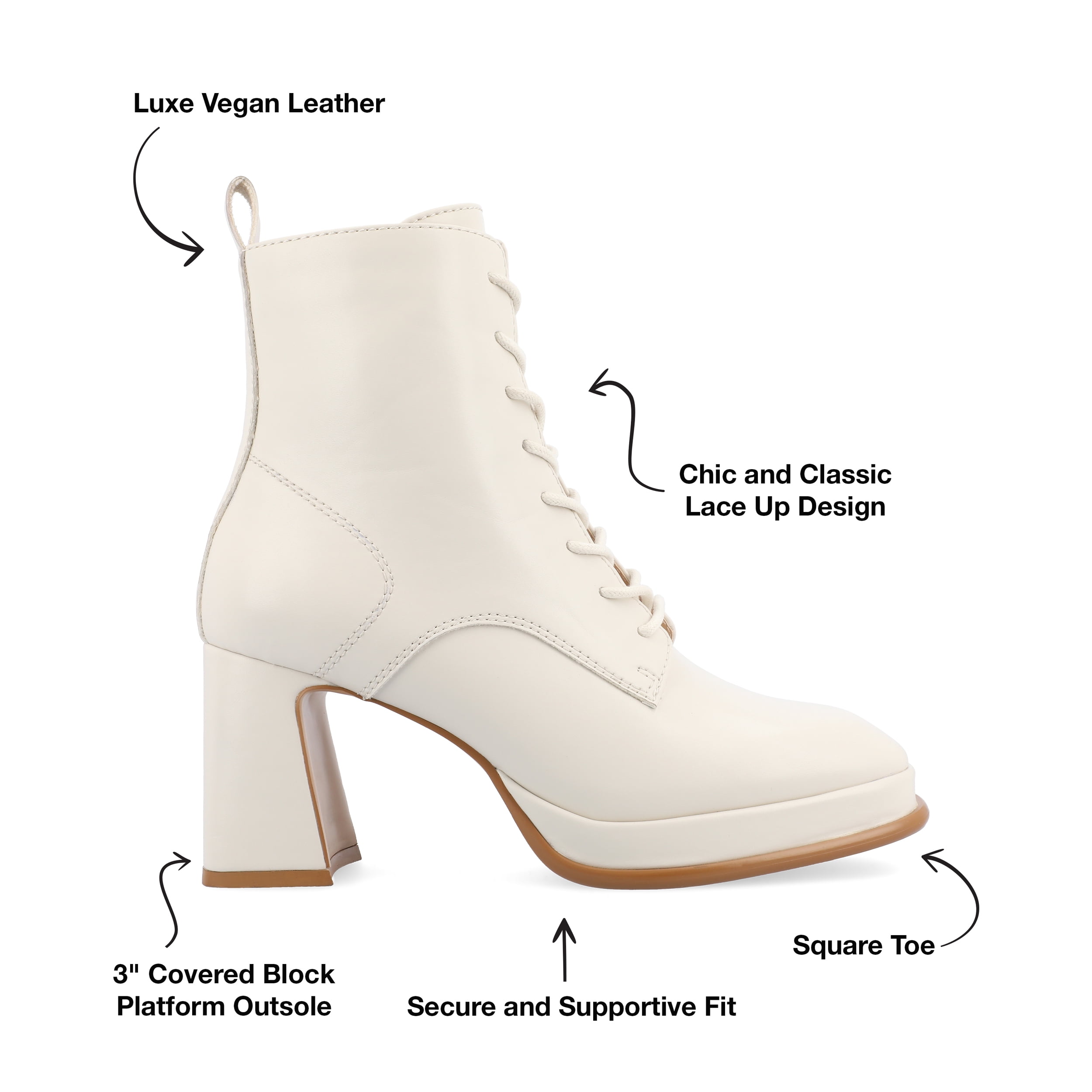 Journee Womens Kalindi Lace Up and Zip Entry Square Toe Booties, Widths Available