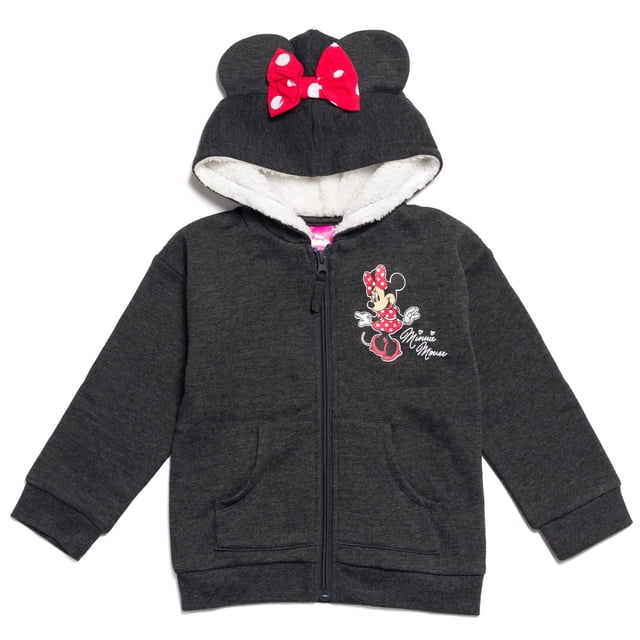 Sudadera con capucha Disney Minnie Mouse para niños pequeños, rojo/gris, forro polar 3T con cremalle