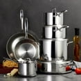 thumbnail image 2 of Juego de utensilios de cocina Tramontina de acero inoxidable revestido de tres capas, 12 piezas, con tapas, ollas y sartenes, apto para inducción, apto para lavavajillas, certificado NSF, fabricado en, 2 of 5